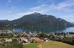 Drone image, Sankt Gilgen am Wolfgangsee with Schafberg