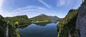 Category Mountain Landscapes Prints: Drone image, Schwarzensee in the Schafberg massif near Sankt Wolfgang