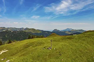 Category Mountain Landscapes Prints: Drone image, at the summit of the Taborberg with a view of the Osterhorn group