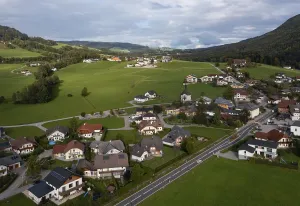 Drone image, view of town, housing estates