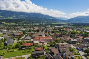 Drone image, view of town with parish church