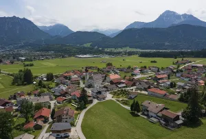 Drone image, view of the village with parish church