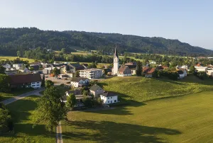 Drone image, view of village with parish church