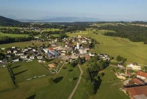 Drone image, view of village with parish church
