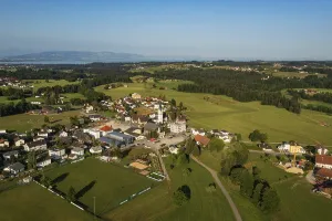 Drone image, view of village with parish church