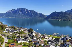 Drone recording, Unterach am Attersee with Hoellengebirge
