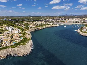 Drone shot, coast of Porto Cristo with natural harbour