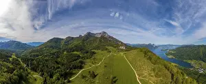 Category Mountain Landscapes Prints: Drone shot, Eisenaualm with Schafberg and Mondsee