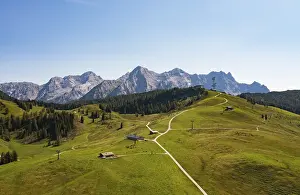 Drone shot, Hochalm, Loferer Alm with view to the Loferer Steinberge