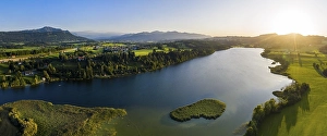 Category Mountain Landscapes Prints: Drone shot, Niedersonthofener See, Oberallgaeu, Bavaria, Germany, Europe