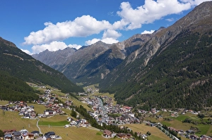 Drone shot, panoramic view of Soelden