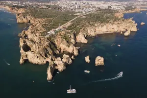 Drone shot, Ponta da Piedade, typical Algarve rock formation