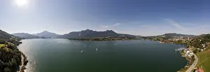 Framed Print : Drone shot, sailing boats at Mondsee with Schafberg Drachenwand and Schober