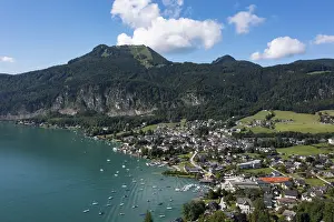 Drone shot, Sankt Gilgen am Wolfgangsee with Zwolferhorn