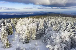 Category Mountain Landscapes Prints: Drone shot, snow-covered trees from above in winter
