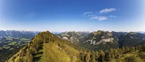 Category Mountain Landscapes Prints: Drone shot, summit of the Einberg with a view of the Lammertal and Tennengebirge mountains