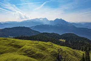 Category Mountain Landscapes Prints: Drone shot, At the summit of the Taborberg with a view of the Dachstein massif