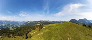 Category Mountain Landscapes Prints: Drone shot, At the summit of the Taborberg with a view of the Lammertal and Tennengebirge mountains