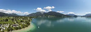 Category Mountain Landscapes Prints: Drone shot, view from Abersee to Sankt Wolfgang with Schafberg