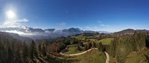 Drone shot, view from the Moosegg high plateau to the Hoher Goell