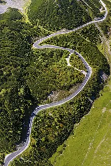 Category Mountain Landscapes Prints: Drone shot, winding mountain road
