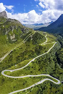 Category Mountain Landscapes Prints: Drone shot, winding road, Silvretta high alpine road
