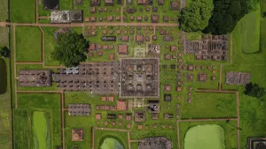 Drone view of an ancient temple complex in Thailand
