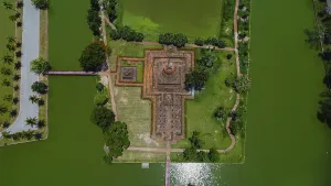 Drone view of an ancient temple complex in Thailand
