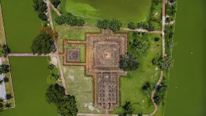 Drone view of an ancient temple complex in Thailand