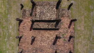 Drone view of an ancient temple complex in Thailand