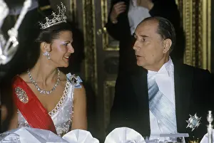 Drottning Silvia 1984 Har med President Francois Mitterrand som ar pa statsbeosk i Sverige 1984
