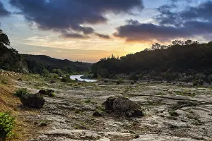 Dry riverbed, Gardon River, evening sky