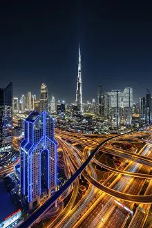 Dubai skyline at night, Burj Khalifa tallest building in the world