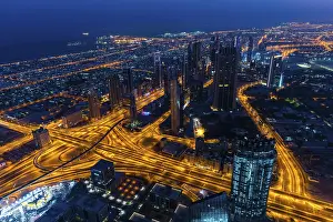 DUBAI, UAE - JANUARY 02, 2015: Dubai downtown night scene with city lights