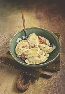 Dumplings, with fried prosciutto