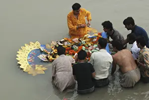 Durga Puja, ceremonial immersion of goddess in river Ganga