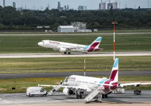 Dusseldorf Airport, Eurowings aircraft taking off