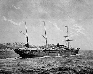 Early autotype of the arrival of the ship L'Iraouaddi in Madagascar