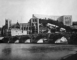 Early autotype of castle and church in Huy