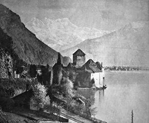 Early autotype of Chateau de Chillon or Chillon Castle