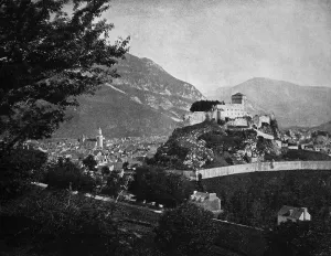 Early autotype of the Chateau in Lourdes