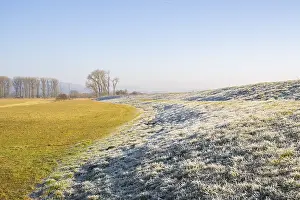 Early Morning ladscape of fields with frost