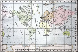 Earth map in Mercator projection from the year 1880