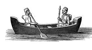 East Indian postal officials in a rowing boat