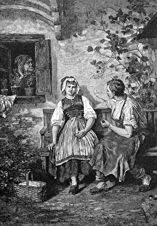 Eavesdropped love, young couple flirting on a bench in front of the house