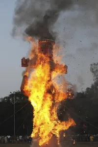 Effigy of ravan burning on dussera dusera festival