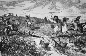 Efikos, wolf hunting, wood engraving, 1880