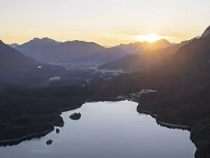 Eibsee lake at sunrise, Bavarian alpine upland