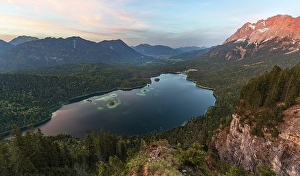 Eibsee lake and Zugspitze massif with Zugspitze