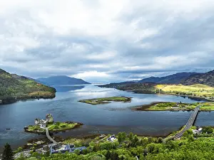 Eilean Donan Castle and Loch Duich from a drone